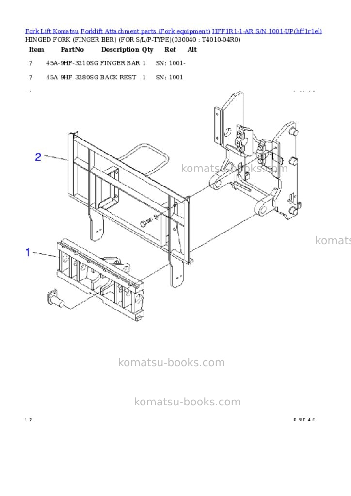 Komatsu hff1r1-1-ar s/n 1001-up Parts catalog cover Page 3 Komatsu hff1r1-1-ar s/n 1001-up Parts catalog cover Page 3