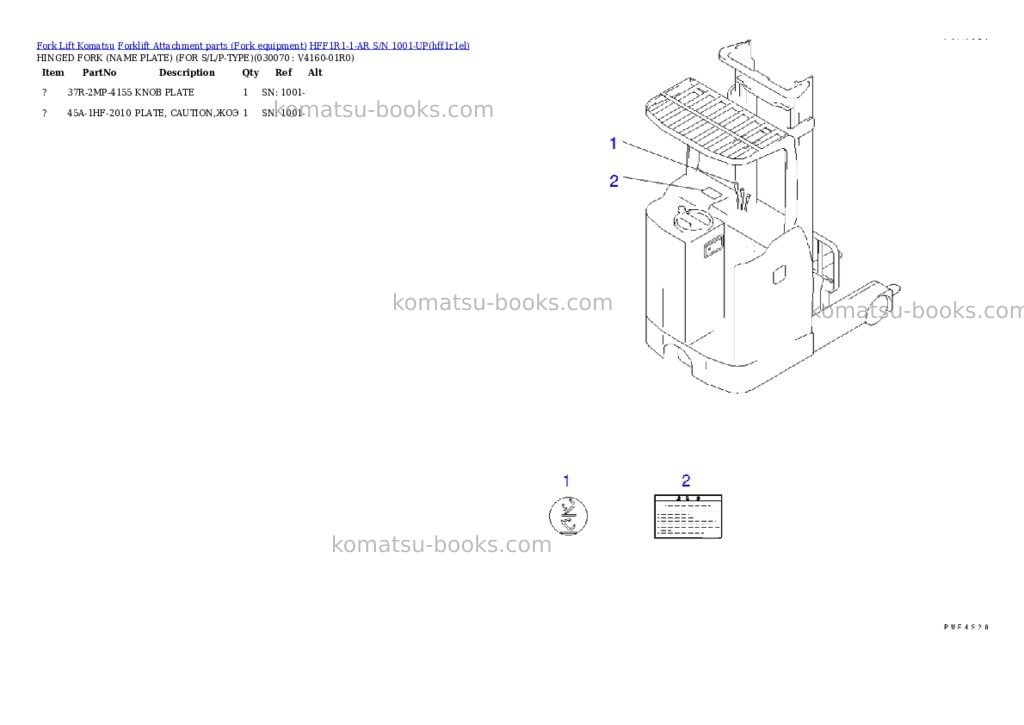 Komatsu hff1r1-1-ar s/n 1001-up Parts catalog cover Page 6 Komatsu hff1r1-1-ar s/n 1001-up Parts catalog cover Page 6