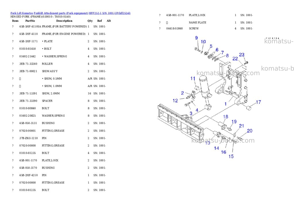 Komatsu hff252-1 s/n 1001-up Parts catalog cover Komatsu hff252-1 s/n 1001-up Parts catalog cover