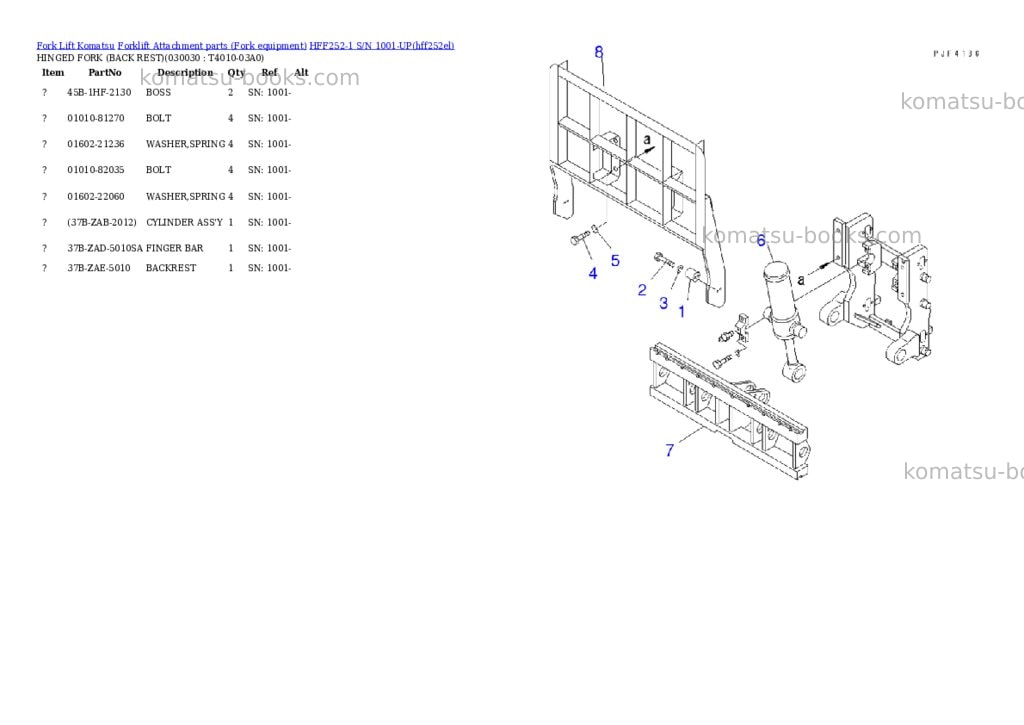 Komatsu hff252-1 s/n 1001-up Parts catalog cover Page 3 Komatsu hff252-1 s/n 1001-up Parts catalog cover Page 3