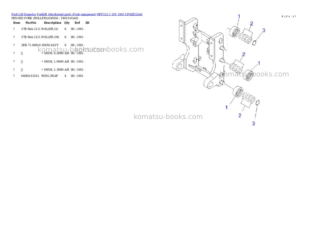 Komatsu hff252-1 s/n 1001-up Parts catalog cover Page 5 Komatsu hff252-1 s/n 1001-up Parts catalog cover Page 5