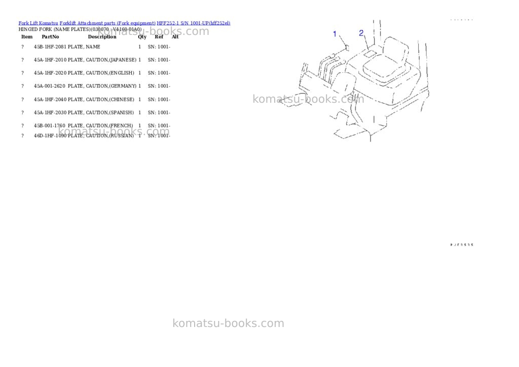 Komatsu hff252-1 s/n 1001-up Parts catalog cover Page 7 Komatsu hff252-1 s/n 1001-up Parts catalog cover Page 7