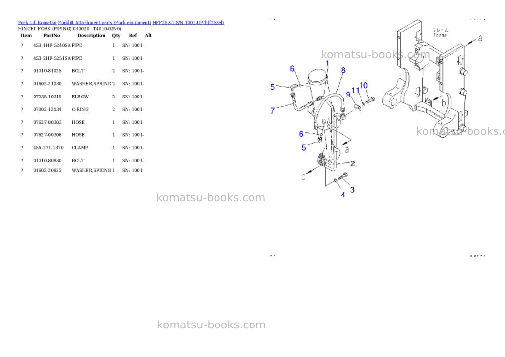 Komatsu hff253-1 s/n 1001-up Parts catalog cover