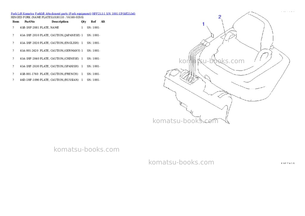 Komatsu hff253-1 s/n 1001-up Parts catalog cover Page 10