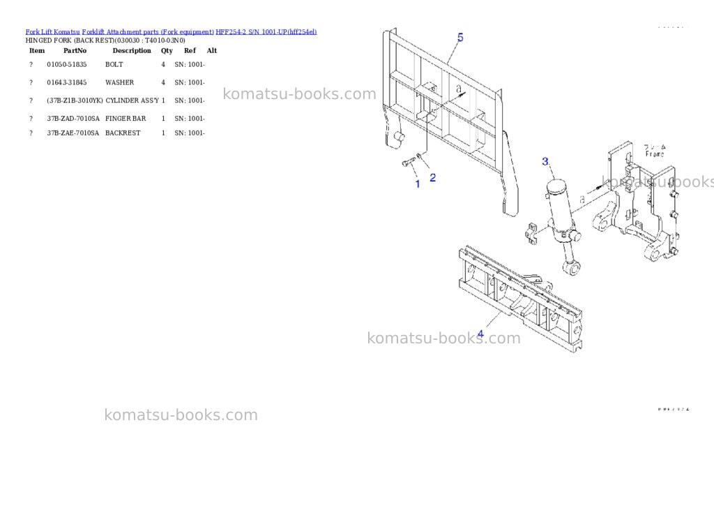 Komatsu hff254-2 s/n 1001-up Parts catalog cover Page 2 Komatsu hff254-2 s/n 1001-up Parts catalog cover Page 2