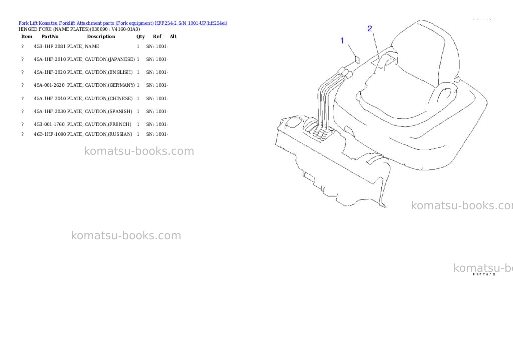 Komatsu hff254-2 s/n 1001-up Parts catalog cover Page 8 Komatsu hff254-2 s/n 1001-up Parts catalog cover Page 8
