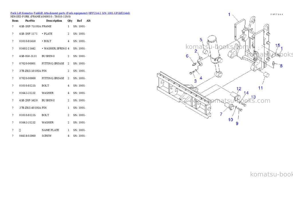 Komatsu hff254-2 s/n 1001-up Parts catalog cover Page 9 Komatsu hff254-2 s/n 1001-up Parts catalog cover Page 9