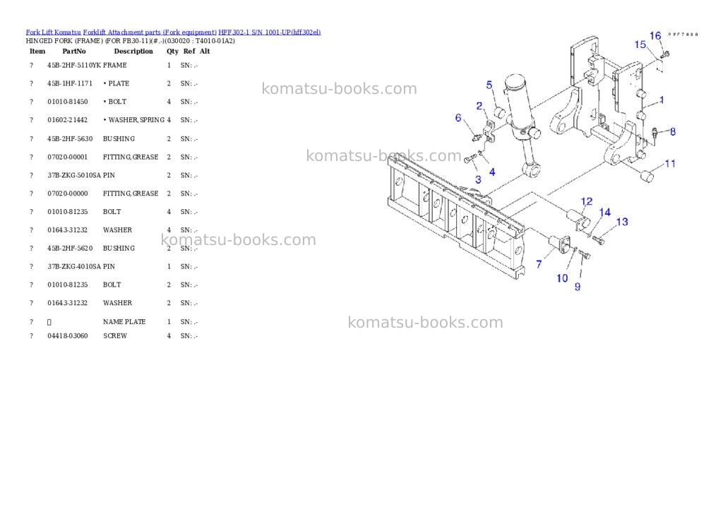 Komatsu hff302-1 s/n 1001-up Parts catalog cover Komatsu hff302-1 s/n 1001-up Parts catalog cover