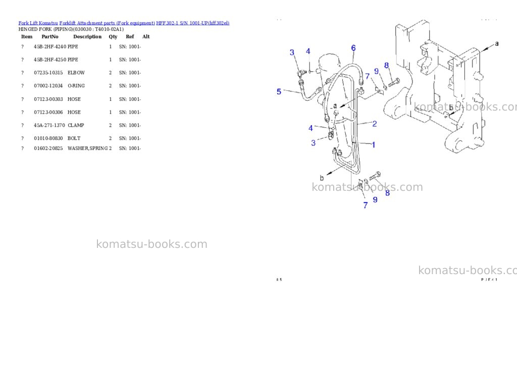 Komatsu hff302-1 s/n 1001-up Parts catalog cover Page 2 Komatsu hff302-1 s/n 1001-up Parts catalog cover Page 2