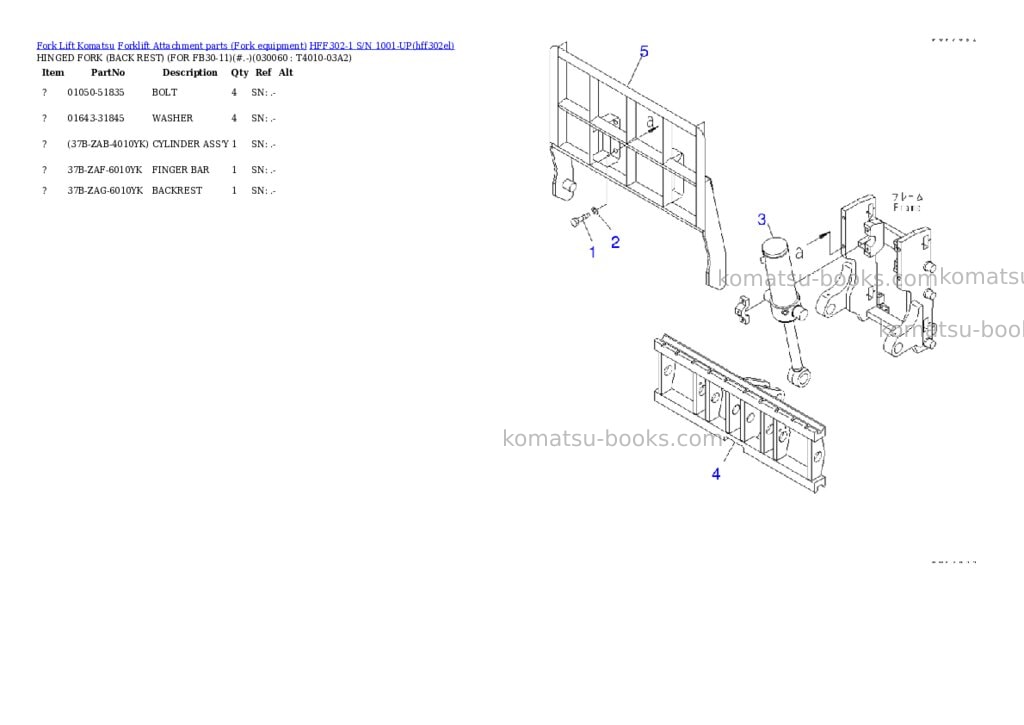 Komatsu hff302-1 s/n 1001-up Parts catalog cover Page 5 Komatsu hff302-1 s/n 1001-up Parts catalog cover Page 5