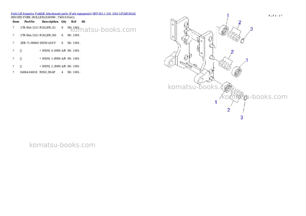 Komatsu hff302-1 s/n 1001-up Parts catalog cover Page 8 Komatsu hff302-1 s/n 1001-up Parts catalog cover Page 8