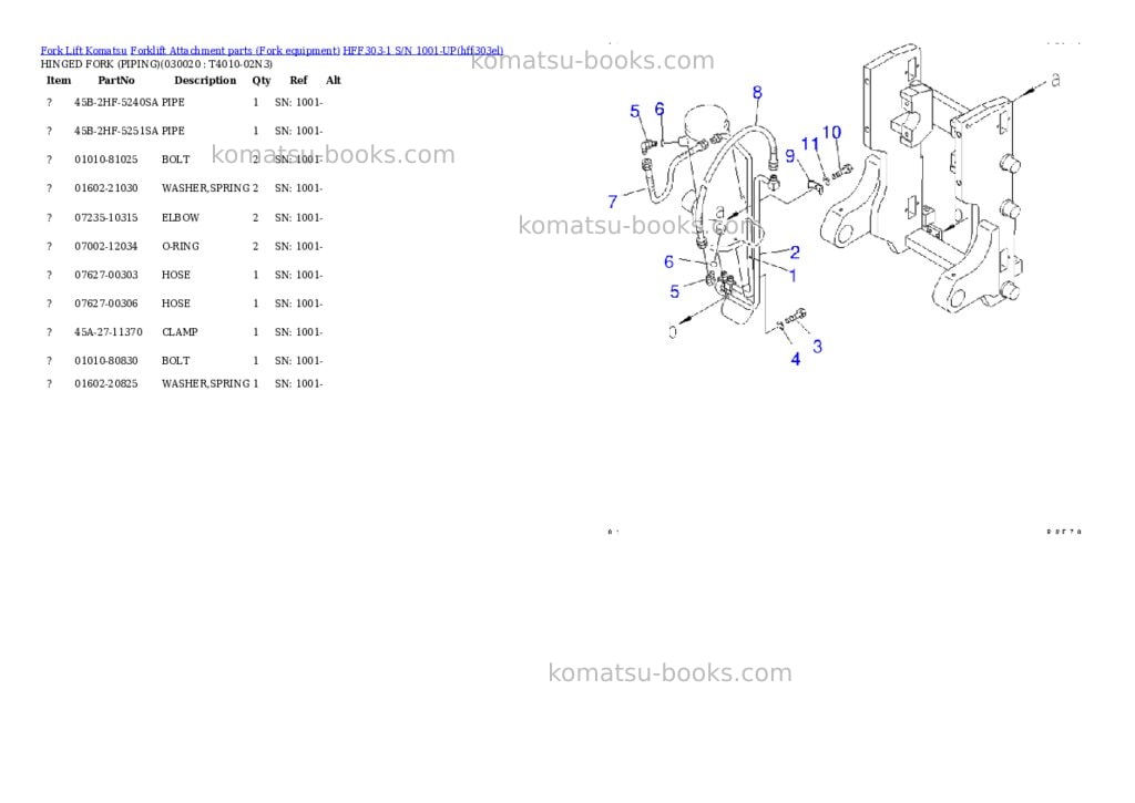 Komatsu hff303-1 s/n 1001-up Parts catalog cover Komatsu hff303-1 s/n 1001-up Parts catalog cover