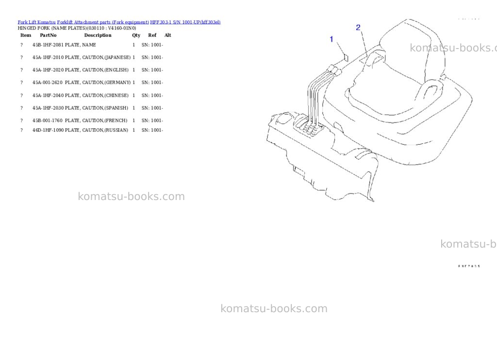 Komatsu hff303-1 s/n 1001-up Parts catalog cover Page 10 Komatsu hff303-1 s/n 1001-up Parts catalog cover Page 10