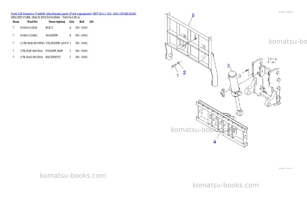 Komatsu hff303-1 s/n 1001-up Parts catalog cover Page 3 Komatsu hff303-1 s/n 1001-up Parts catalog cover Page 3
