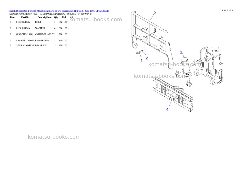 Komatsu hff303-1 s/n 1001-up Parts catalog cover Page 4 Komatsu hff303-1 s/n 1001-up Parts catalog cover Page 4