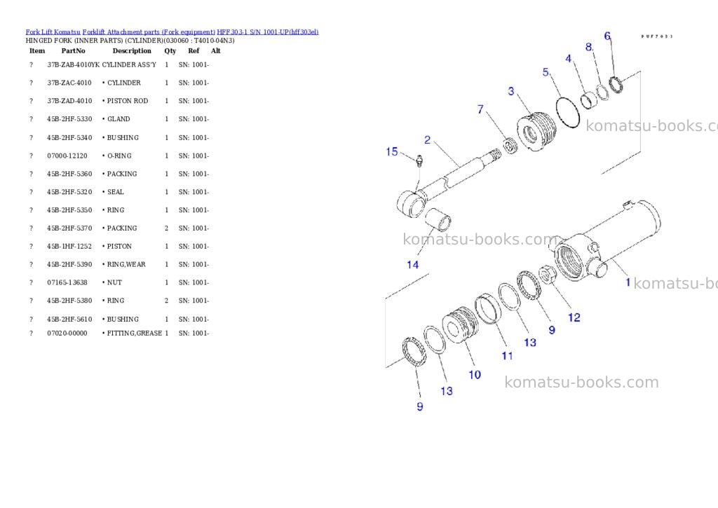 Komatsu hff303-1 s/n 1001-up Parts catalog cover Page 5 Komatsu hff303-1 s/n 1001-up Parts catalog cover Page 5