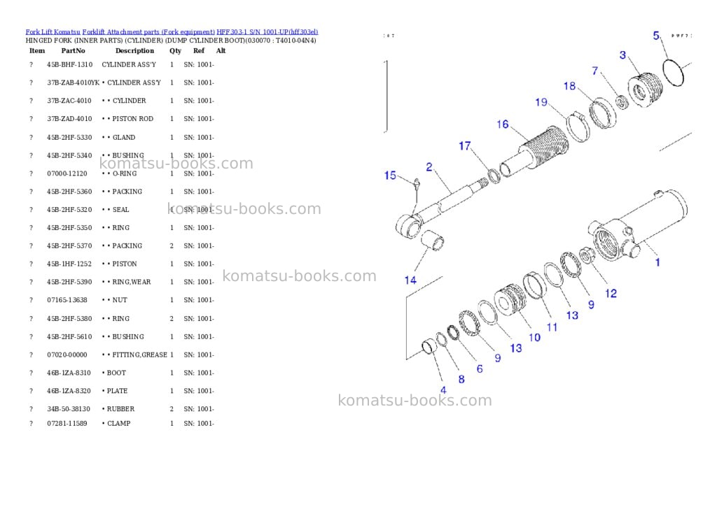 Komatsu hff303-1 s/n 1001-up Parts catalog cover Page 6 Komatsu hff303-1 s/n 1001-up Parts catalog cover Page 6