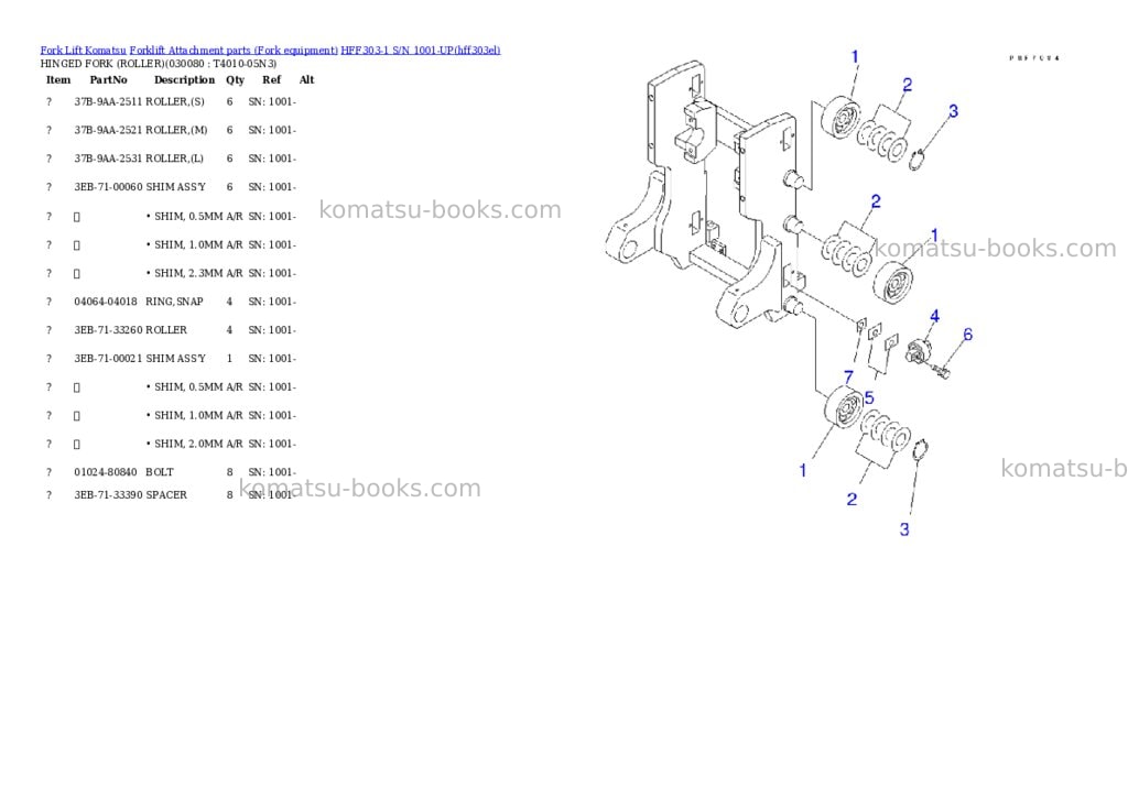 Komatsu hff303-1 s/n 1001-up Parts catalog cover Page 7 Komatsu hff303-1 s/n 1001-up Parts catalog cover Page 7
