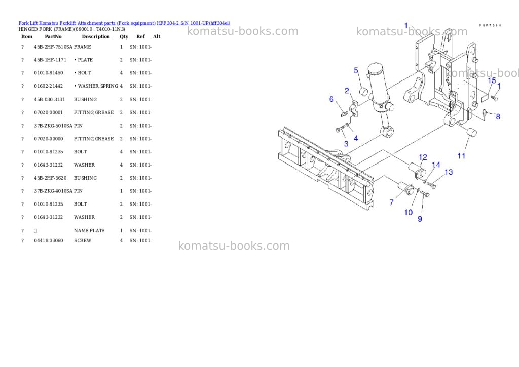 Komatsu hff304-2 s/n 1001-up Parts catalog cover Page 10 Komatsu hff304-2 s/n 1001-up Parts catalog cover Page 10