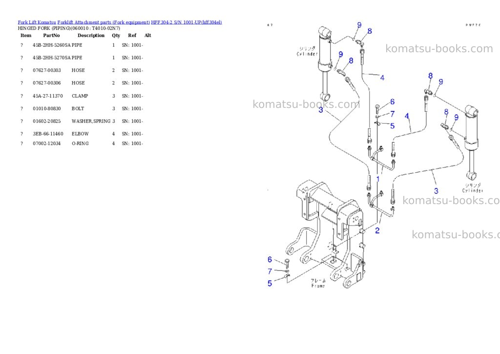 Komatsu hff304-2 s/n 1001-up Parts catalog cover Page 9 Komatsu hff304-2 s/n 1001-up Parts catalog cover Page 9
