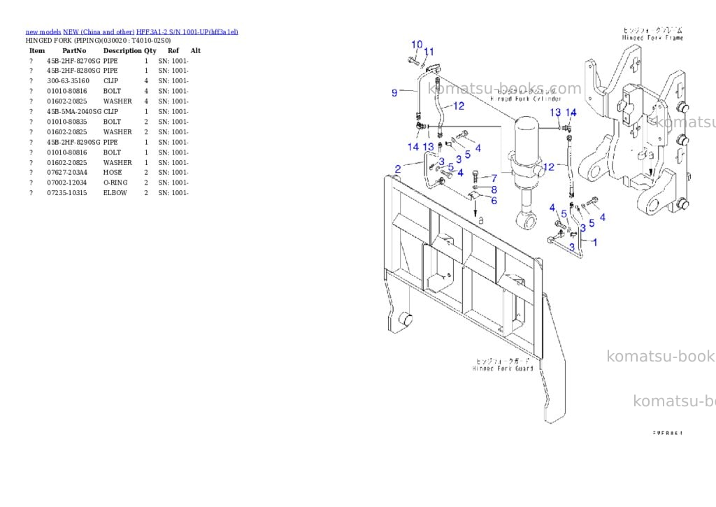 Komatsu hff3a1-2 s/n 1001-up Parts catalog cover Komatsu hff3a1-2 s/n 1001-up Parts catalog cover