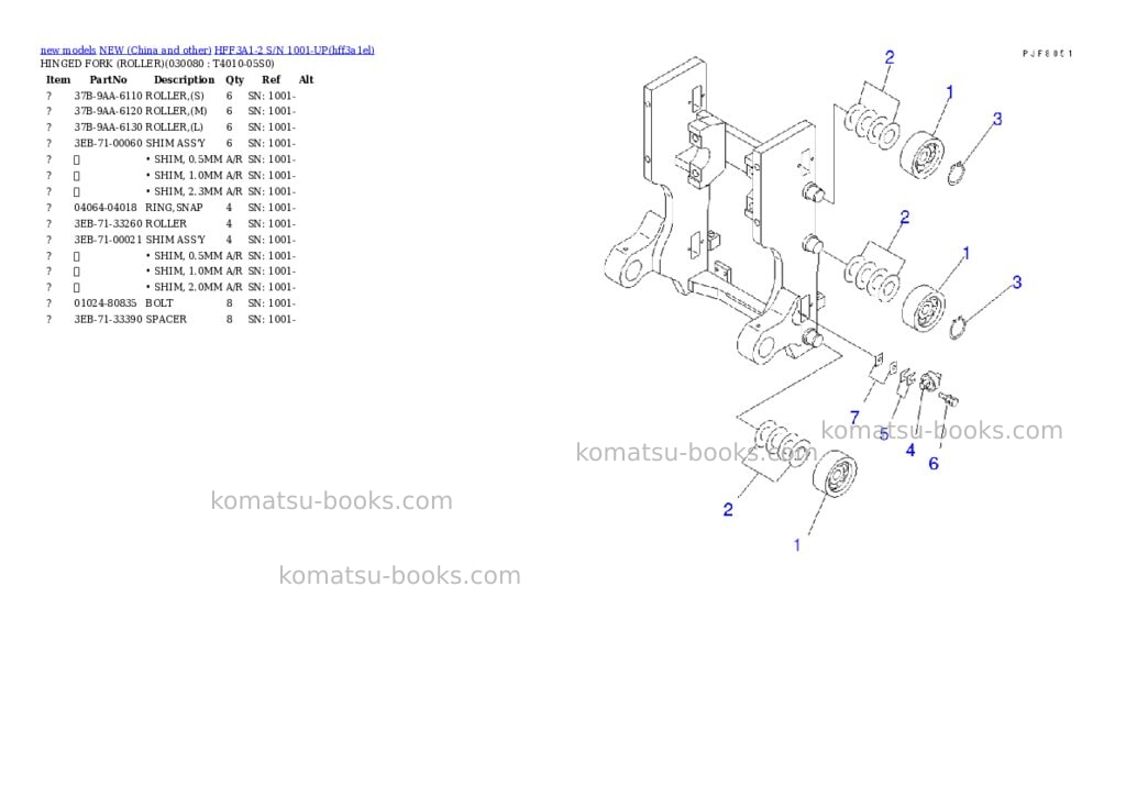 Komatsu hff3a1-2 s/n 1001-up Parts catalog cover Page 7 Komatsu hff3a1-2 s/n 1001-up Parts catalog cover Page 7