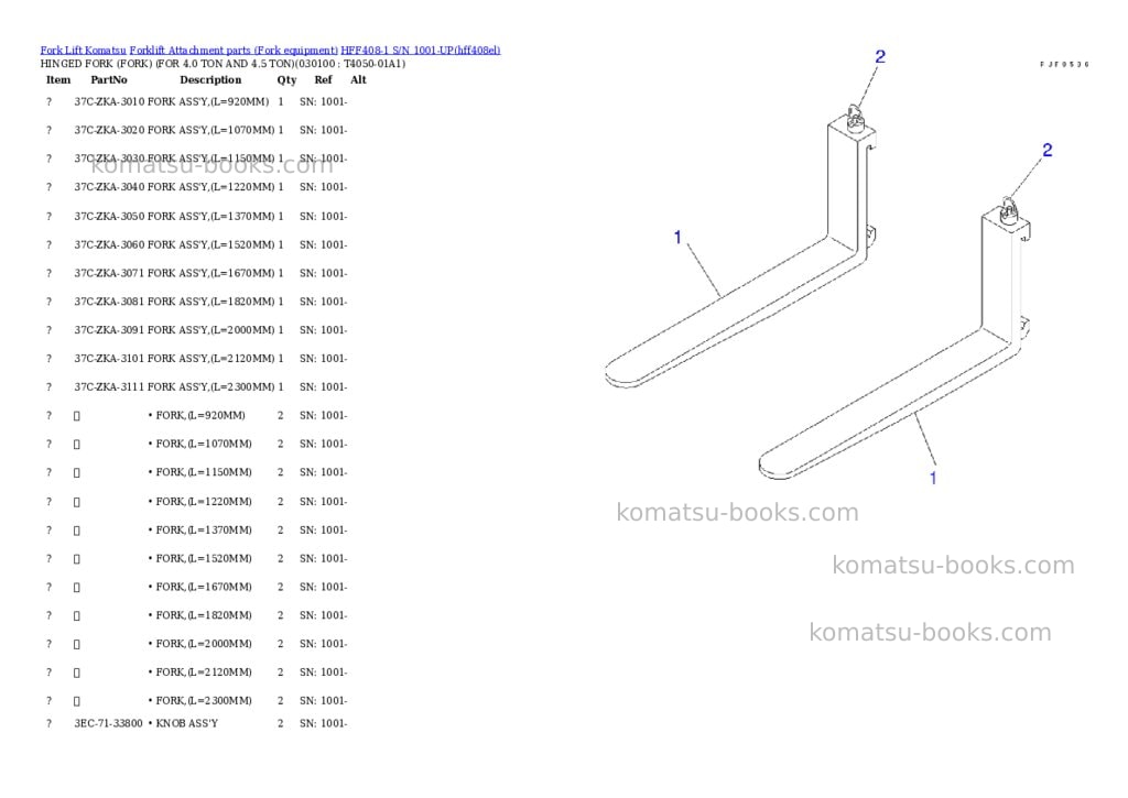Komatsu hff408-1 s/n 1001-up Parts catalog cover Page 10