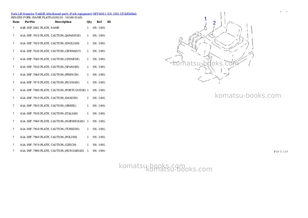 Komatsu hff408-1 s/n 1001-up Parts catalog cover Page 11