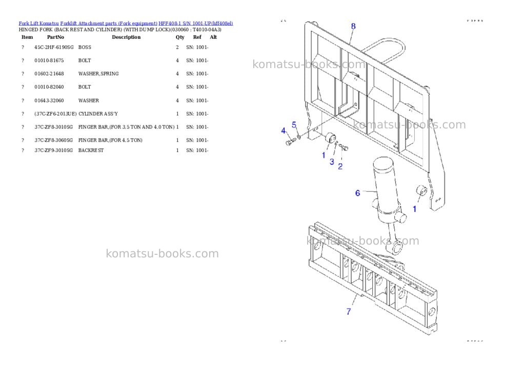 Komatsu hff408-1 s/n 1001-up Parts catalog cover Page 6