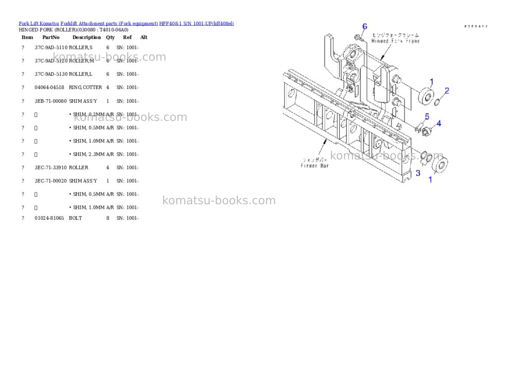 Komatsu hff408-1 s/n 1001-up Parts catalog cover Page 8