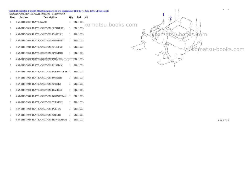 Komatsu hff457-1 s/n 1001-up Parts catalog cover Page 10