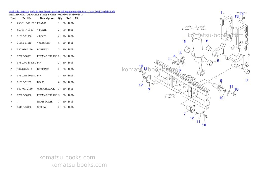Komatsu hff457-1 s/n 1001-up Parts catalog cover Page 11