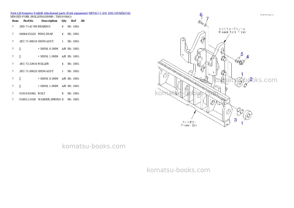 Komatsu hff457-1 s/n 1001-up Parts catalog cover Page 8