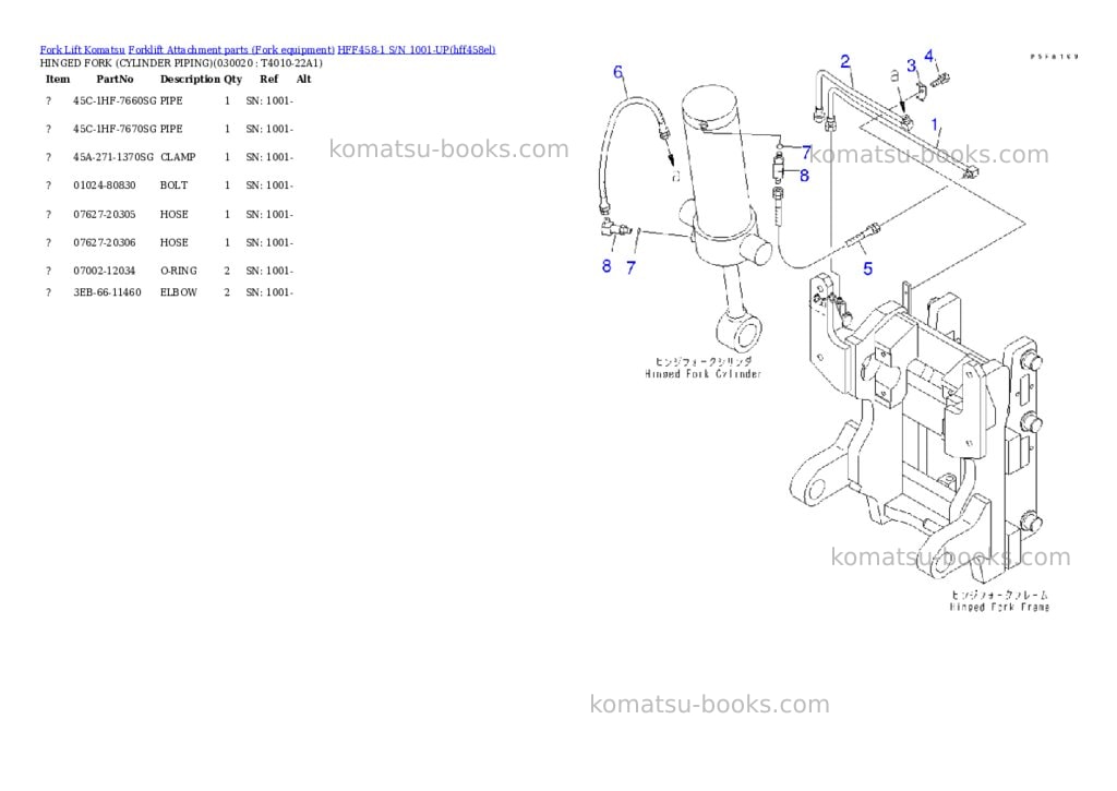 Komatsu hff458-1 s/n 1001-up Parts catalog cover Komatsu hff458-1 s/n 1001-up Parts catalog cover