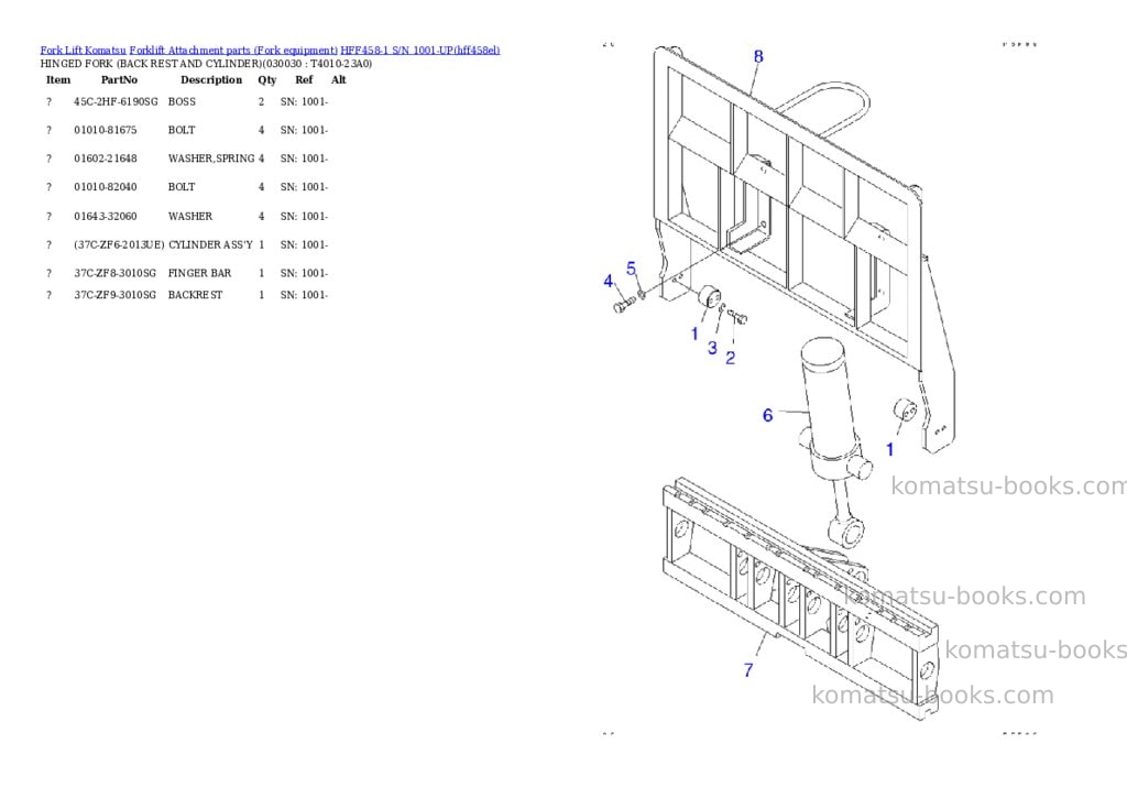 Komatsu hff458-1 s/n 1001-up Parts catalog cover Page 2 Komatsu hff458-1 s/n 1001-up Parts catalog cover Page 2