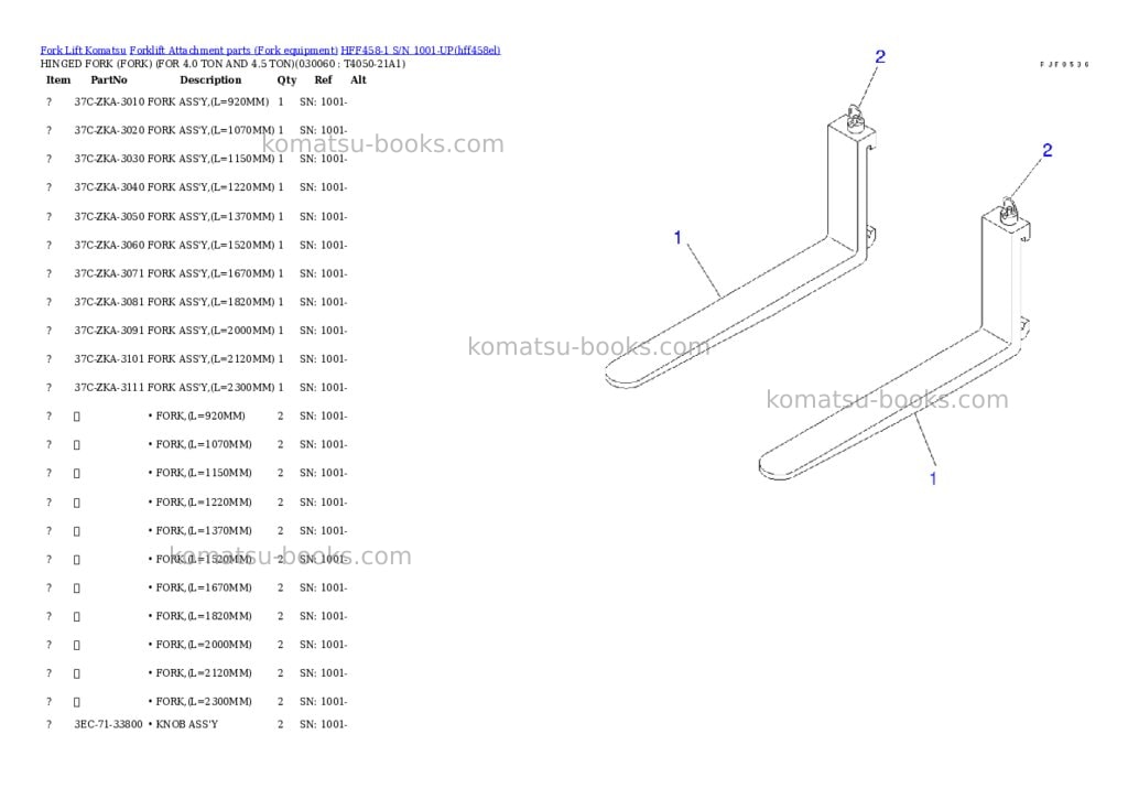 Komatsu hff458-1 s/n 1001-up Parts catalog cover Page 5 Komatsu hff458-1 s/n 1001-up Parts catalog cover Page 5
