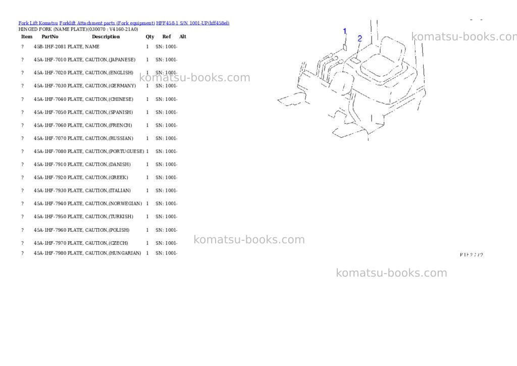Komatsu hff458-1 s/n 1001-up Parts catalog cover Page 6 Komatsu hff458-1 s/n 1001-up Parts catalog cover Page 6