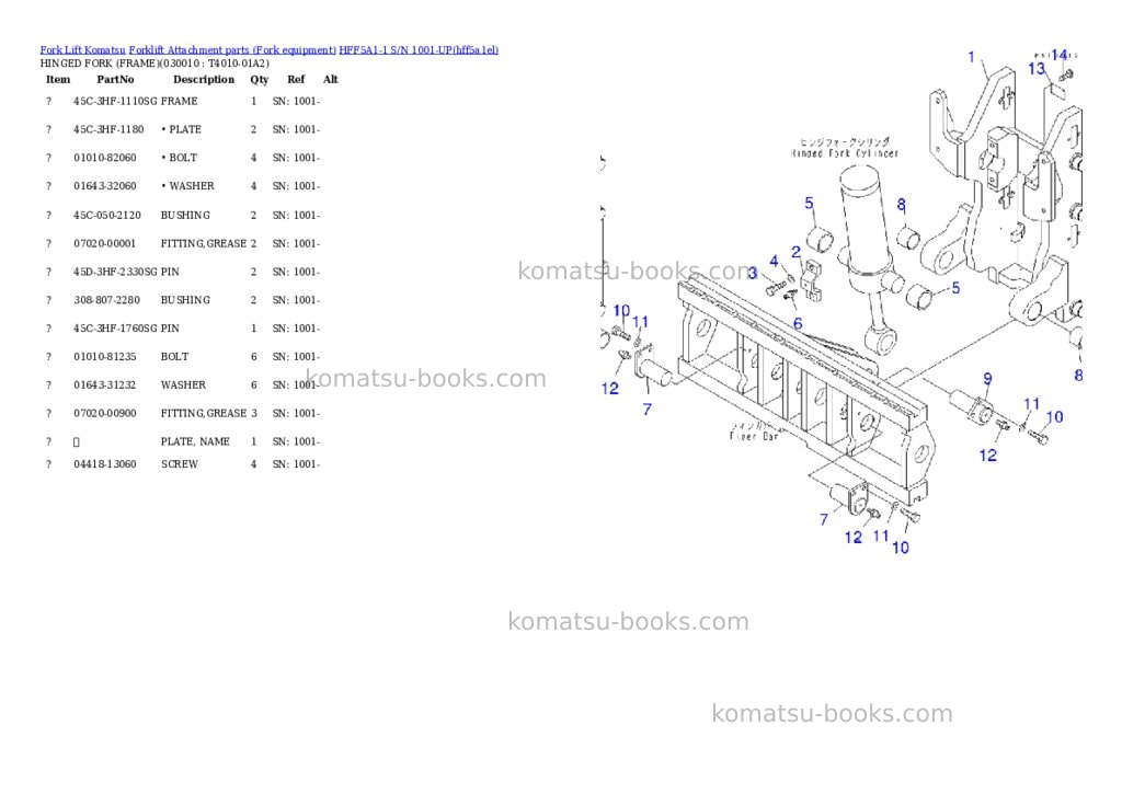 Komatsu hff5a1-1 s/n 1001-up Parts catalog cover