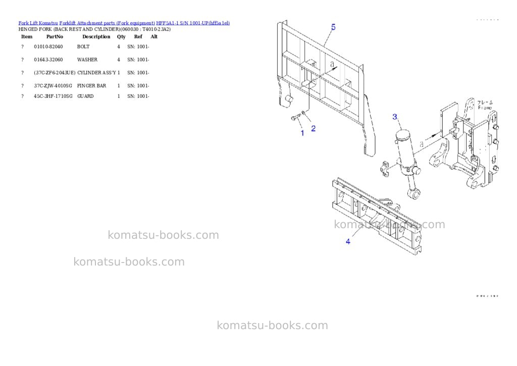 Komatsu hff5a1-1 s/n 1001-up Parts catalog cover Page 10