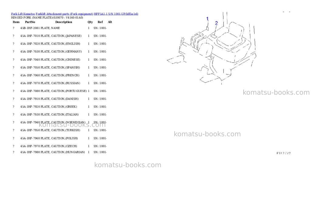 Komatsu hff5a1-1 s/n 1001-up Parts catalog cover Page 7