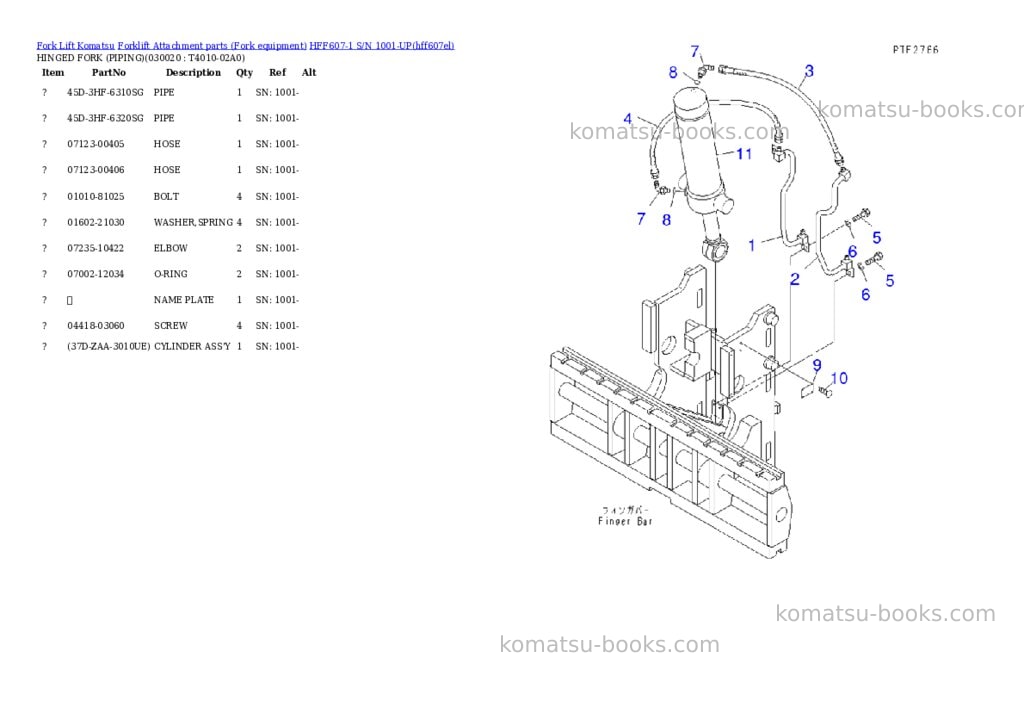 Komatsu hff607-1 s/n 1001-up Parts catalog cover Page 2 Komatsu hff607-1 s/n 1001-up Parts catalog cover Page 2