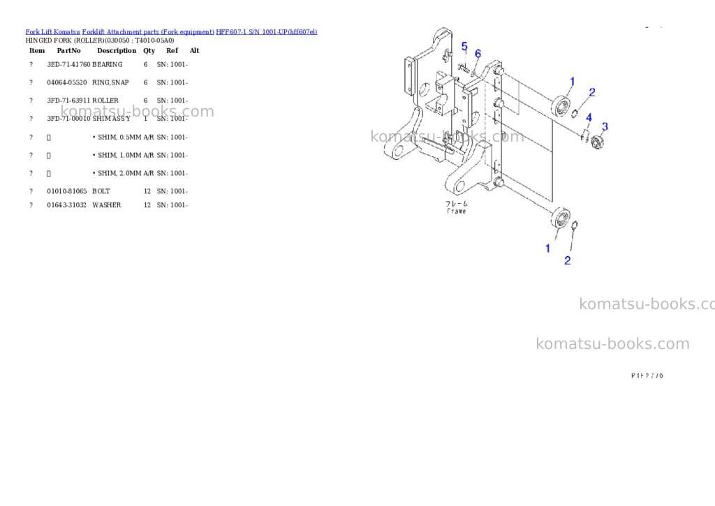 Komatsu hff607-1 s/n 1001-up Parts catalog cover Page 5 Komatsu hff607-1 s/n 1001-up Parts catalog cover Page 5