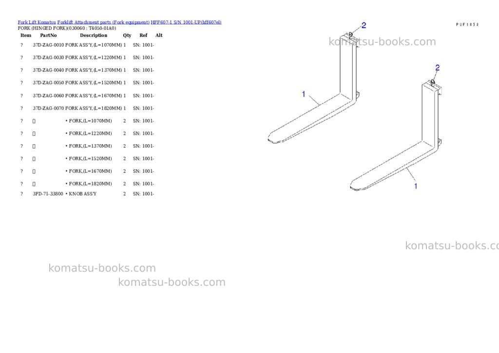 Komatsu hff607-1 s/n 1001-up Parts catalog cover Page 6 Komatsu hff607-1 s/n 1001-up Parts catalog cover Page 6