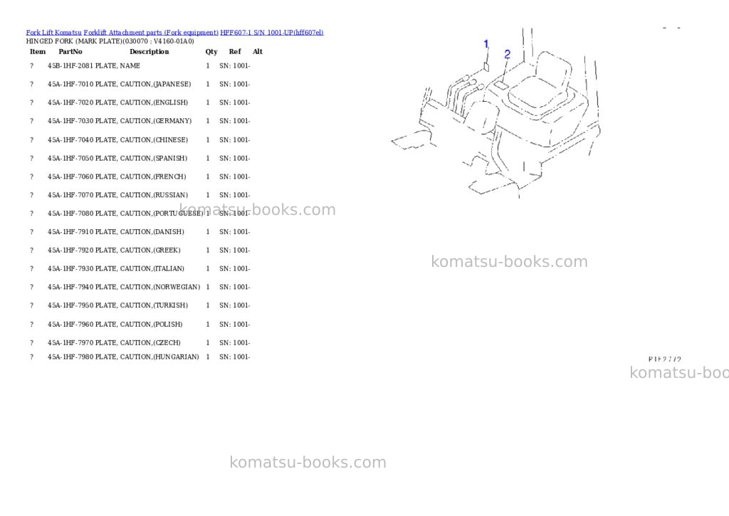 Komatsu hff607-1 s/n 1001-up Parts catalog cover Page 7 Komatsu hff607-1 s/n 1001-up Parts catalog cover Page 7