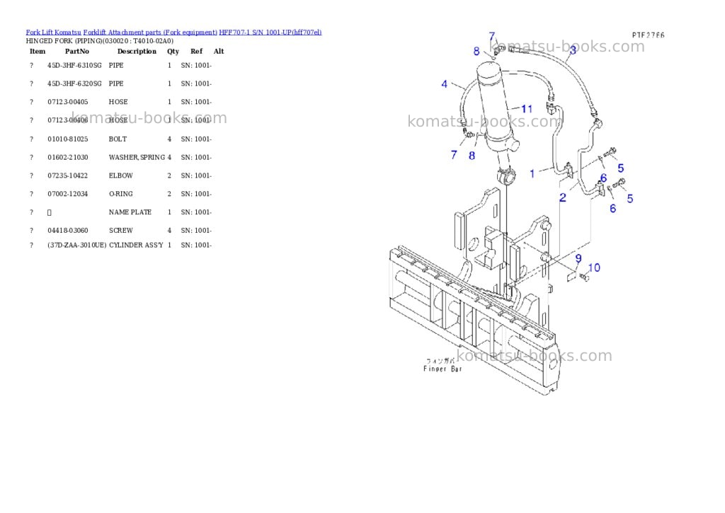 Komatsu hff707-1 s/n 1001-up Parts catalog cover