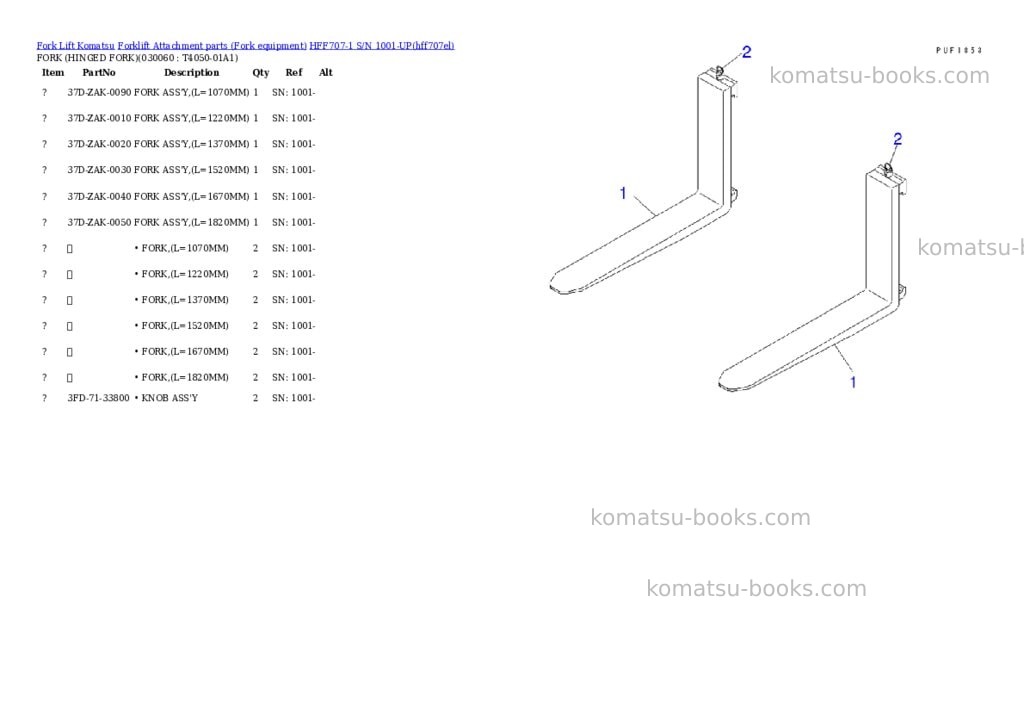 Komatsu hff707-1 s/n 1001-up Parts catalog cover Page 5
