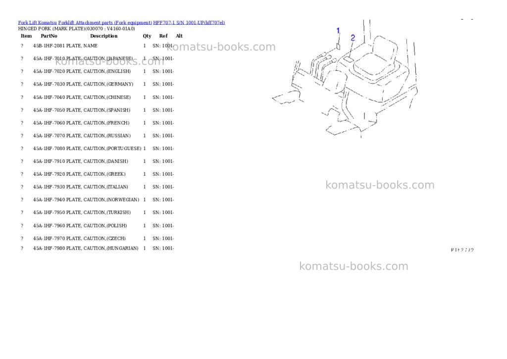 Komatsu hff707-1 s/n 1001-up Parts catalog cover Page 6