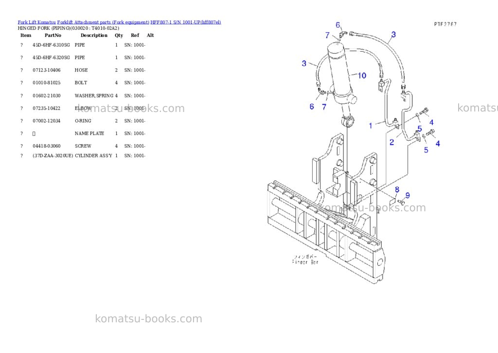 Komatsu hff807-1 s/n 1001-up Parts catalog cover Komatsu hff807-1 s/n 1001-up Parts catalog cover