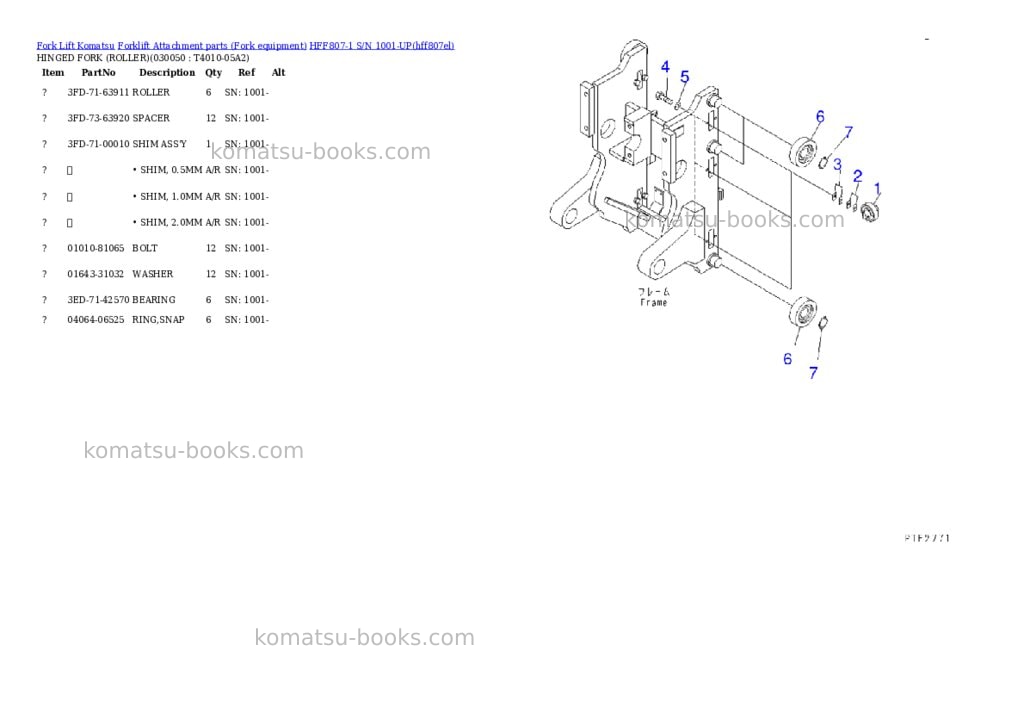 Komatsu hff807-1 s/n 1001-up Parts catalog cover Page 4 Komatsu hff807-1 s/n 1001-up Parts catalog cover Page 4