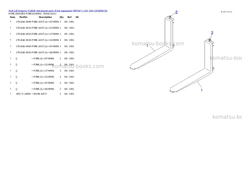 Komatsu hff807-1 s/n 1001-up Parts catalog cover Page 5 Komatsu hff807-1 s/n 1001-up Parts catalog cover Page 5